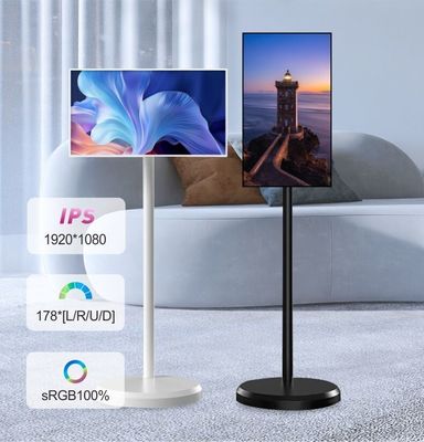 바닥에 서 있는 모바일 TV 수직 디스플레이 27" 롤러블 스마트 스탠드 바이 미 TV
