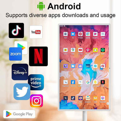 24인치 RK3566 NFC 스탠드 바이 미 TV 실내 안드로이드 12 광고 디지털 사이니지 휴대용 플로어 스탠딩 스마트 TV