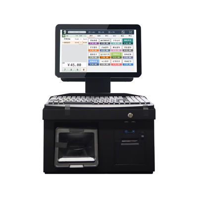 14인치 듀얼 터치 스크린 Win7 POS 금전 등록기 i3 CPU 4+64GB 데스크탑 POS 터미널 (프린터, 키보드, 스캐너 포함)