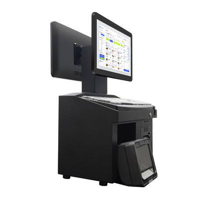 14인치 듀얼 터치 스크린 Win7 POS 금전 등록기 i3 CPU 4+64GB 데스크탑 POS 터미널 (프린터, 키보드, 스캐너 포함)