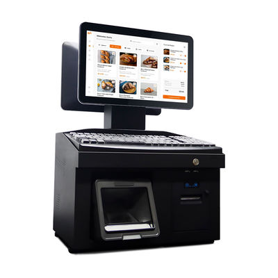 14인치 듀얼 터치 스크린 Win7 POS 금전 등록기 i3 CPU 4+64GB 데스크탑 POS 터미널 (프린터, 키보드, 스캐너 포함)