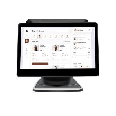 13.3/15.6인치 듀얼 터치 스크린 POS 시스템 I3 윈도우 시스템 소매점 POS 터미널 (접이식 받침대 포함)
