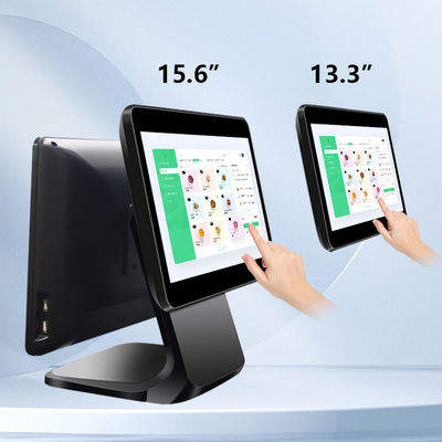 13.3/15.6인치 듀얼 터치 스크린 POS 시스템 I3 윈도우 시스템 소매점 POS 터미널 (접이식 받침대 포함)