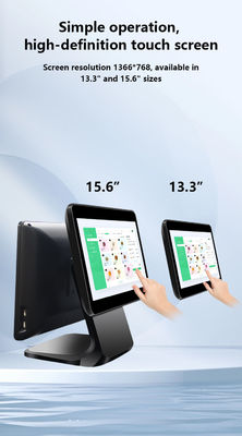 13.3/15.6인치 듀얼 터치 스크린 POS 시스템 I3 윈도우 시스템 소매점 POS 터미널 (접이식 받침대 포함)