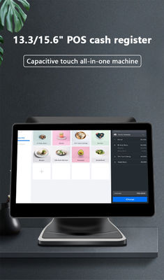 13.3/15.6인치 듀얼 터치 스크린 POS 시스템 I3 윈도우 시스템 소매점 POS 터미널 (접이식 받침대 포함)