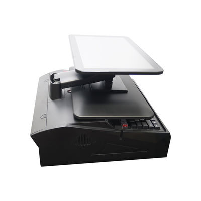 OEM ODM 15.6인치 듀얼 스크린 윈도우7 포스 현금 등록기 N2840 Cpu 2+32GB 데스크톱 POS 터미널 58mm 프린터, 키보드